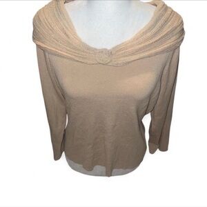 Sigrid Olsen Beige Off-the-Shoulder Knit Sweater with Draped Collar